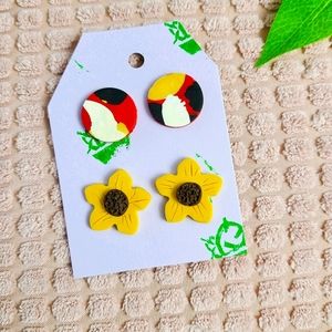 Floral and marble polymer clay studs earrings